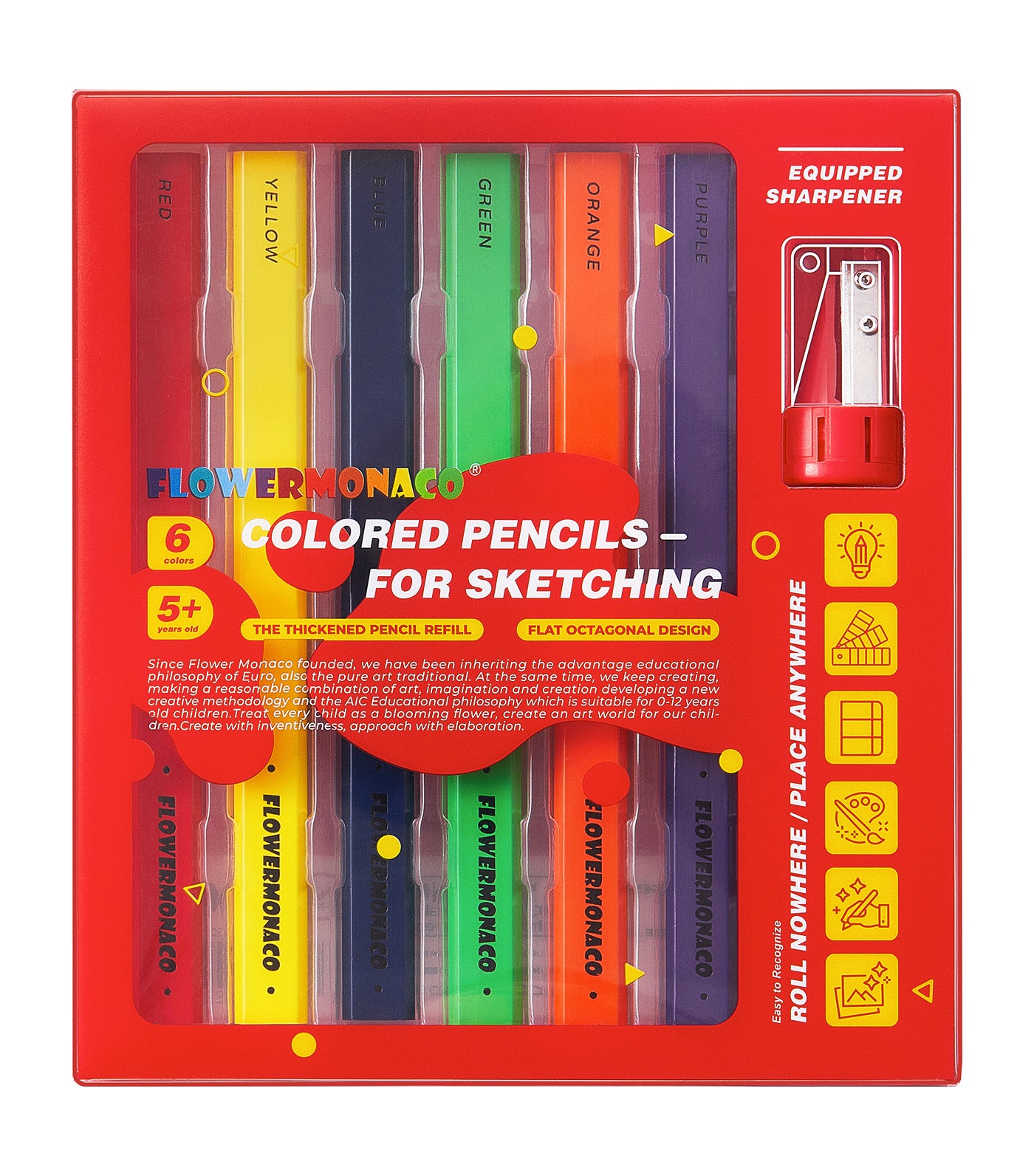 Flat-Barrel Colored Pencils (6 Colors)