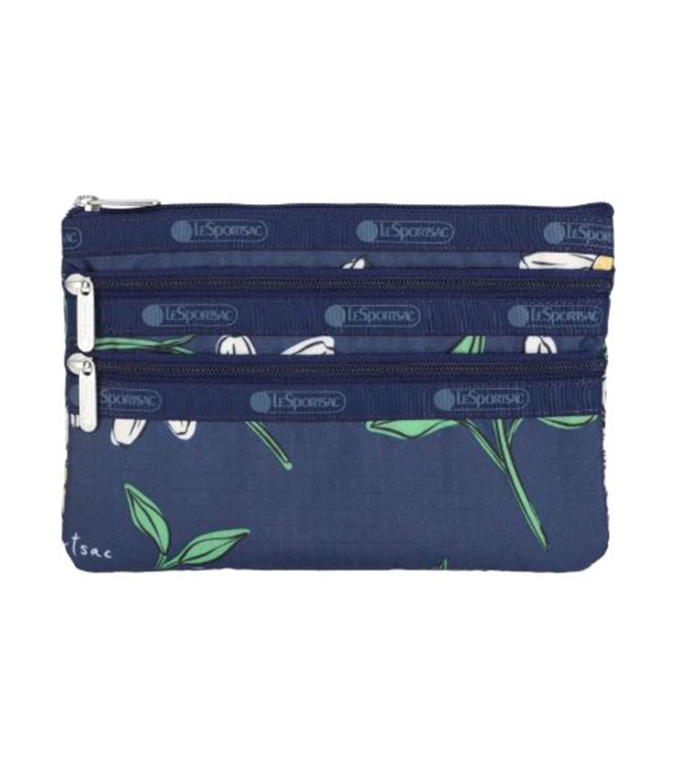 3-Zip Cosmetic Floral Blooms Navy