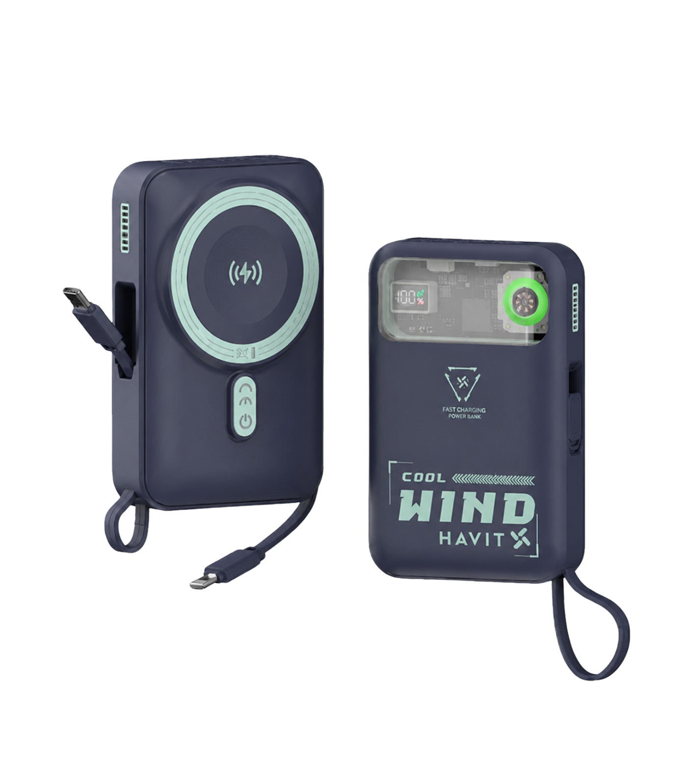 10,000mAh Power Bank with Cooling Fan & Cable Black/Green