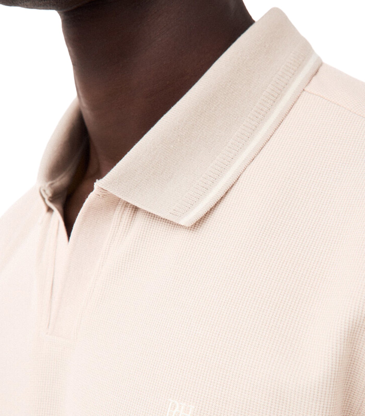 Open Neck Structure Polo Shirt Beige