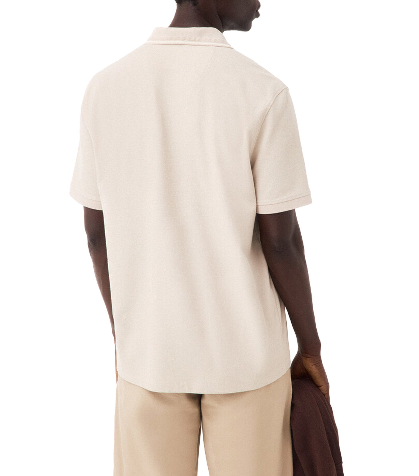 Open Neck Structure Polo Shirt Beige