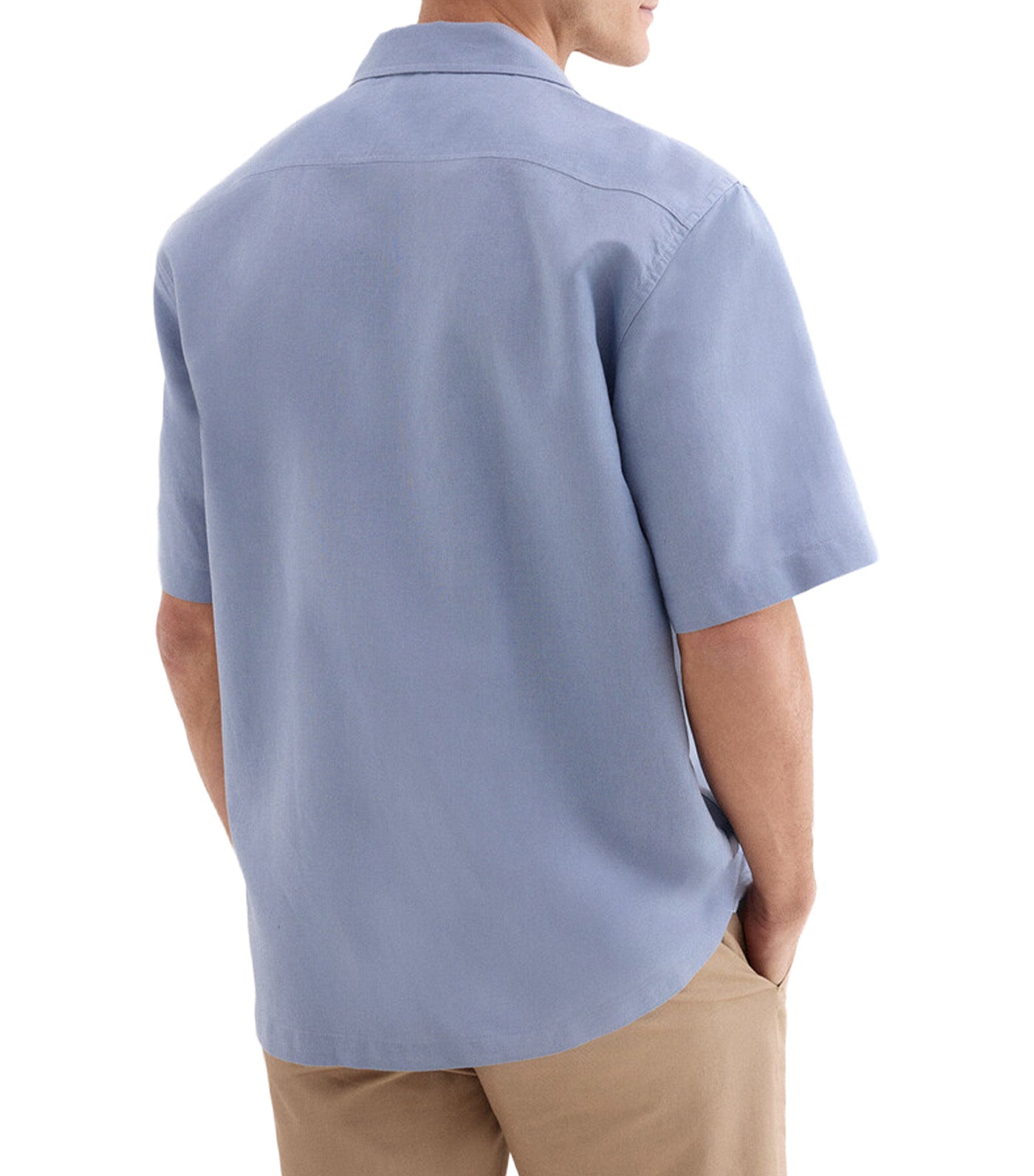 Short-Sleeved Cotton Linen Shirt Blue