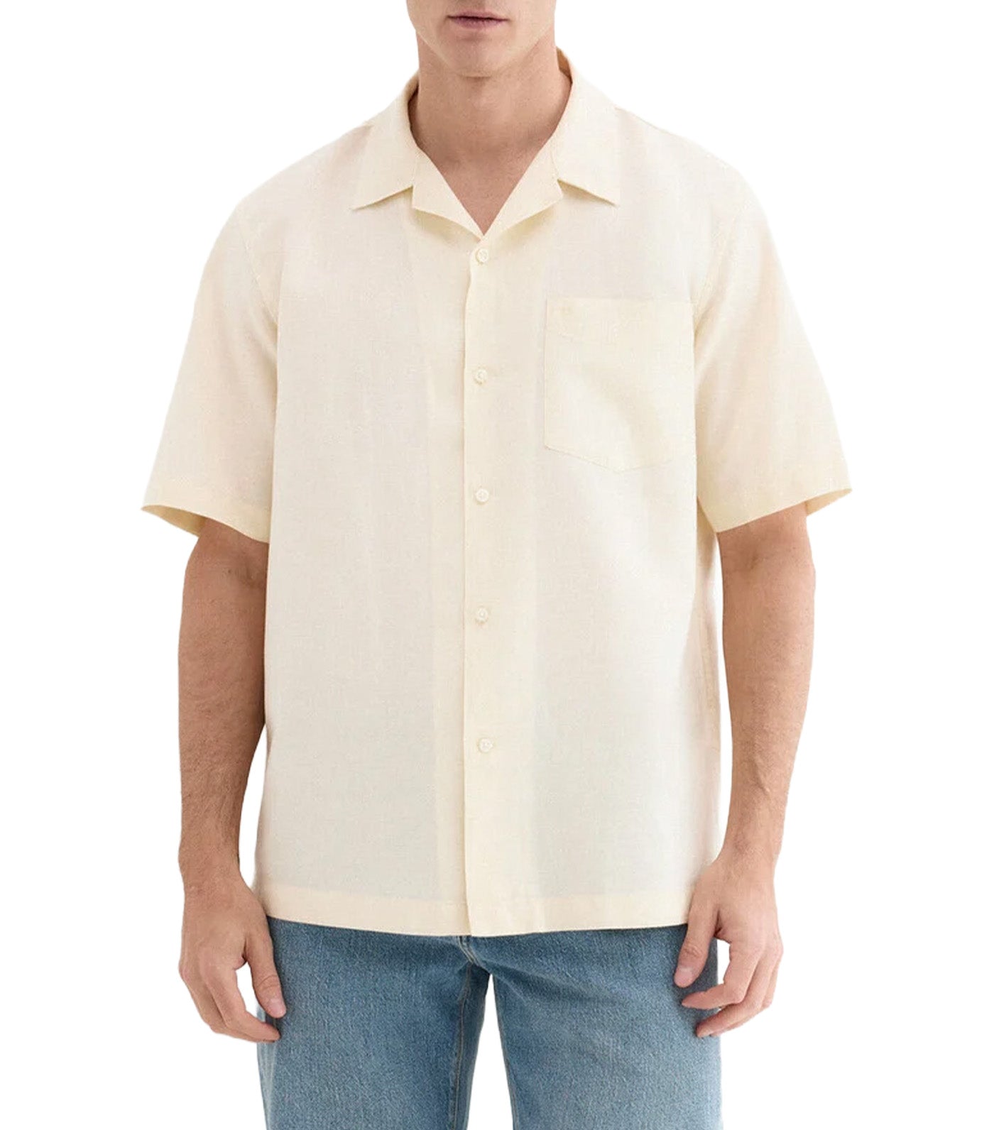 Short-Sleeved Cotton Linen Shirt Yellow