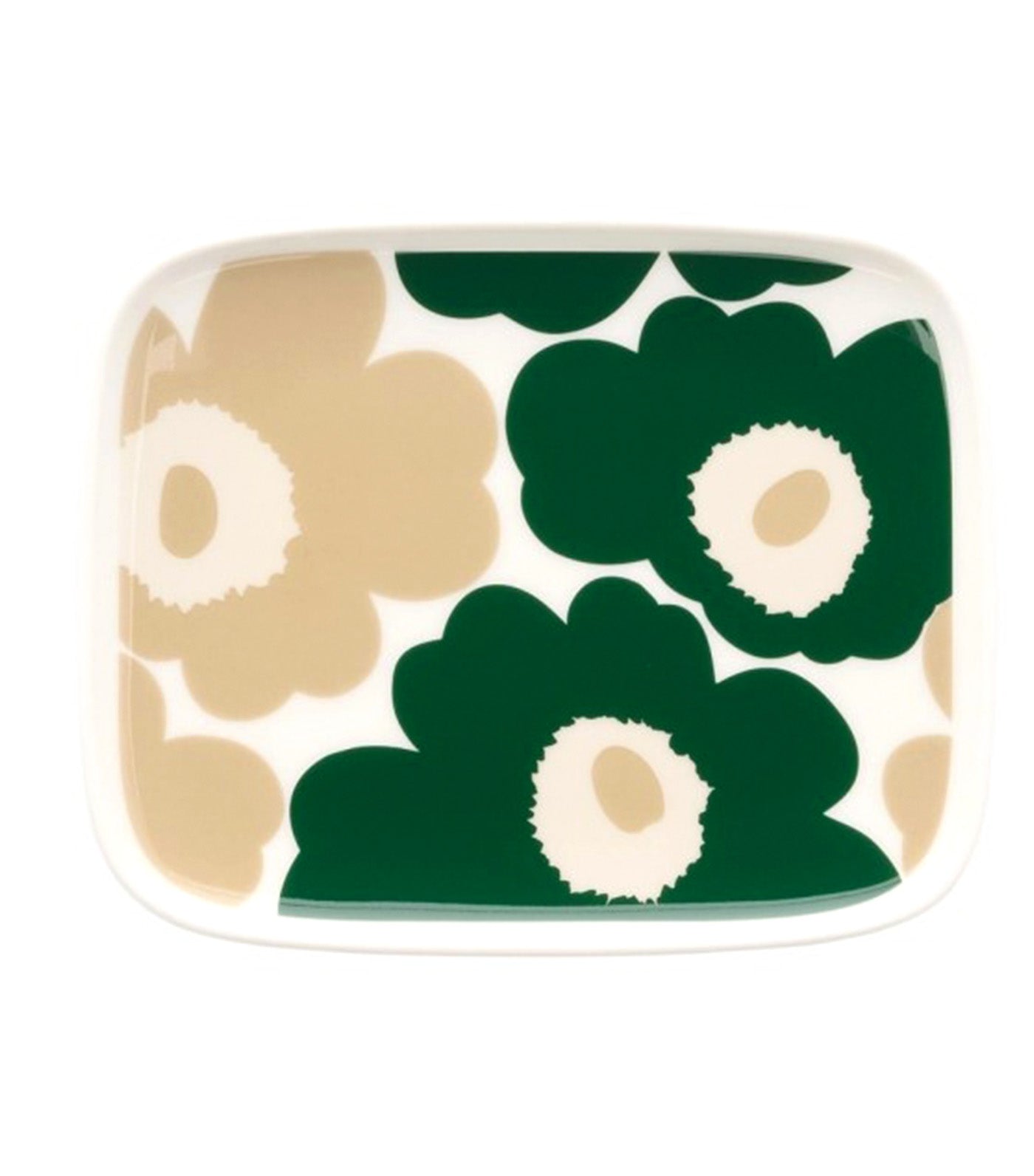 Oiva / Unikko Collection Plate White, Dark Green, Beige, Light Sand