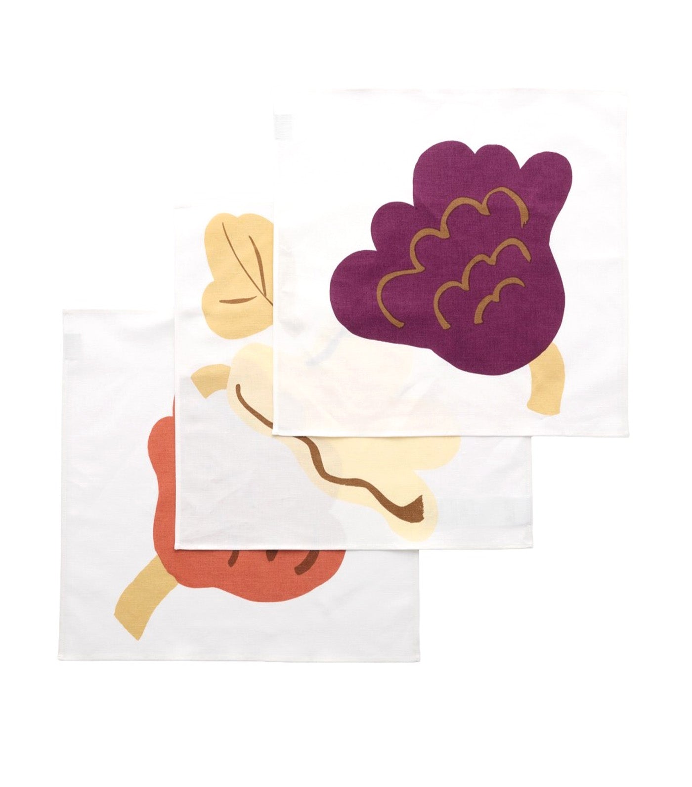 Kukasta Kukkaan Fabric Napkin 3 pcs. White/Plum/Terracotta/Ochre