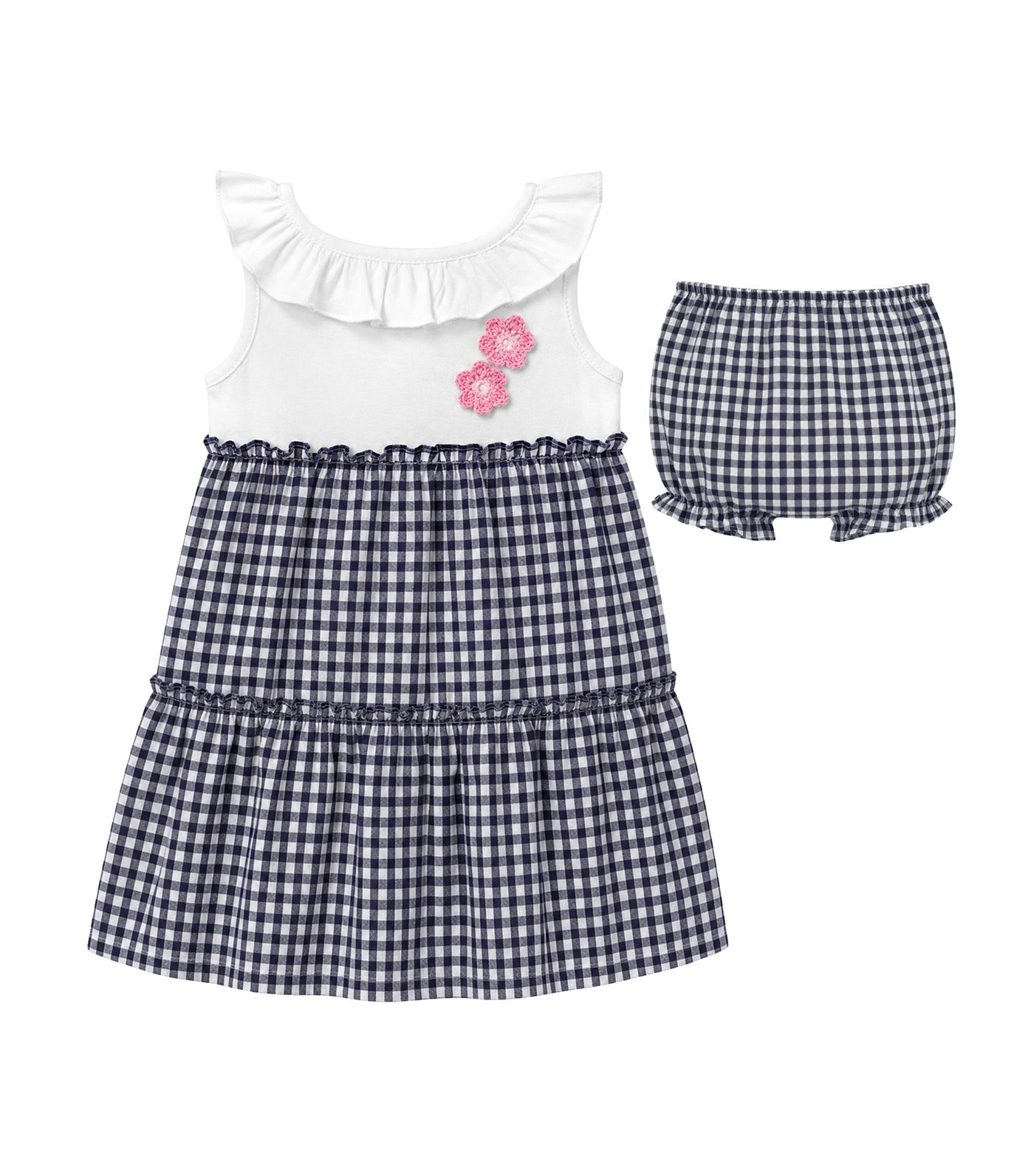 Mench Baby Girls Checkered Tiered Dress Navy