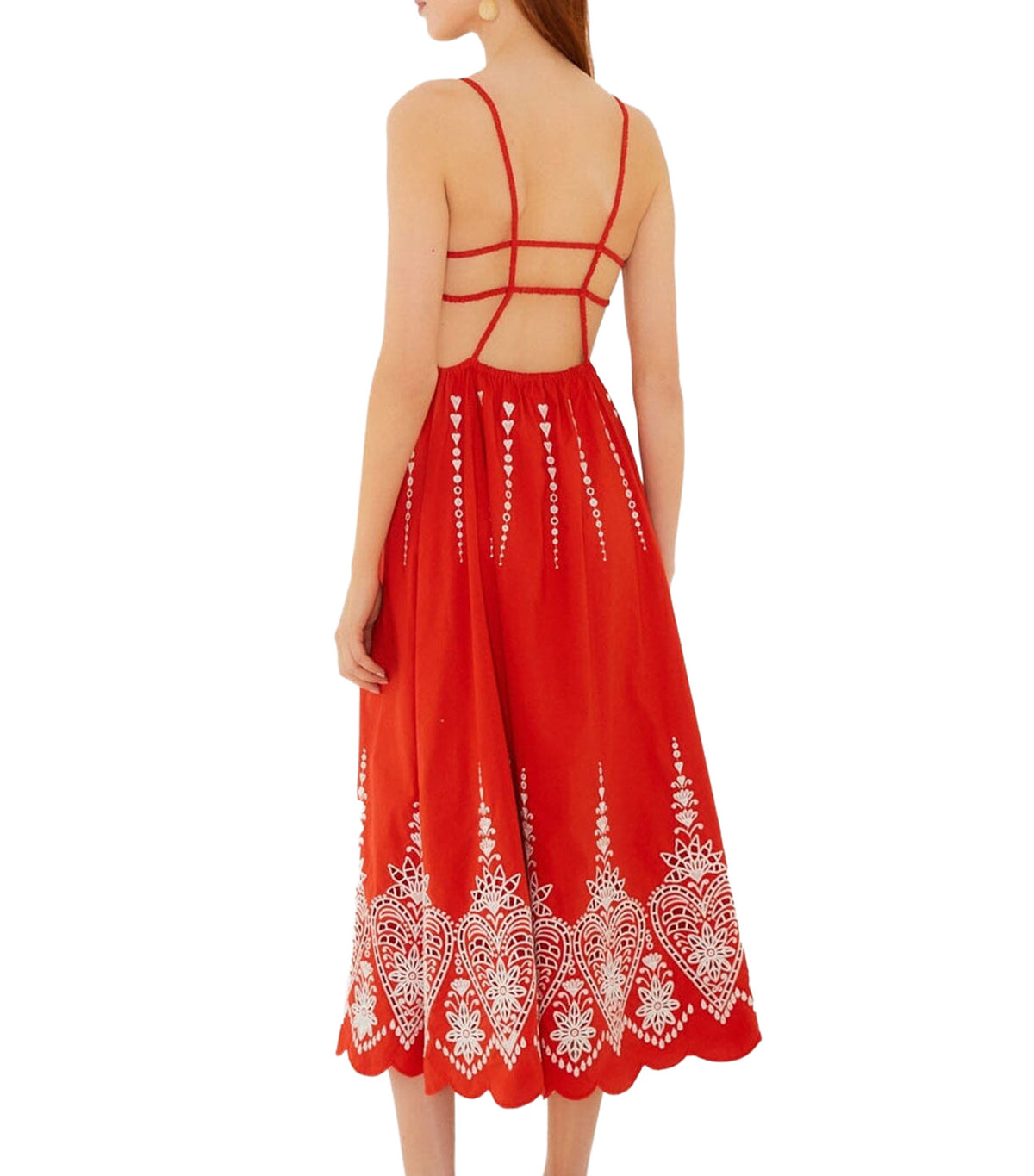 Heart Richelieu Sleeveless Midi Dress Red