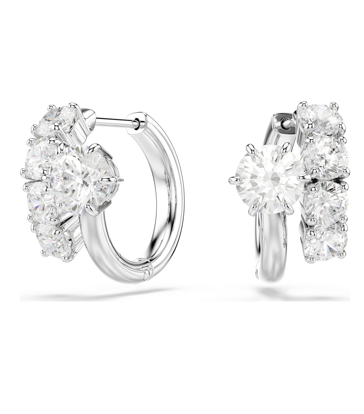 Matrix Hoop Earrings Round Cut Rhodium Plated White
