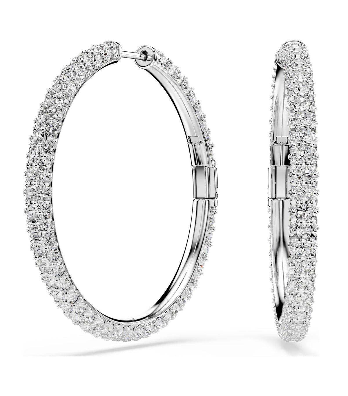 Dextera Hoop Earrings Round Cut Rhodium Plated White