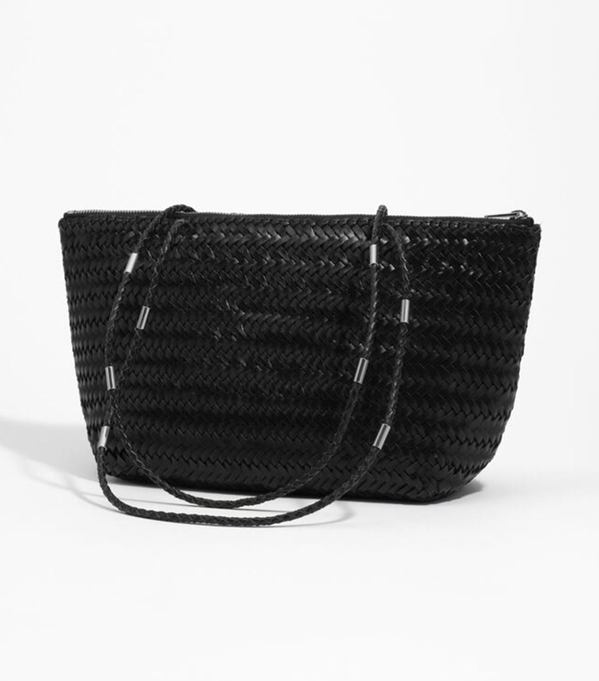 Medium Plaited Leather Shopper Black