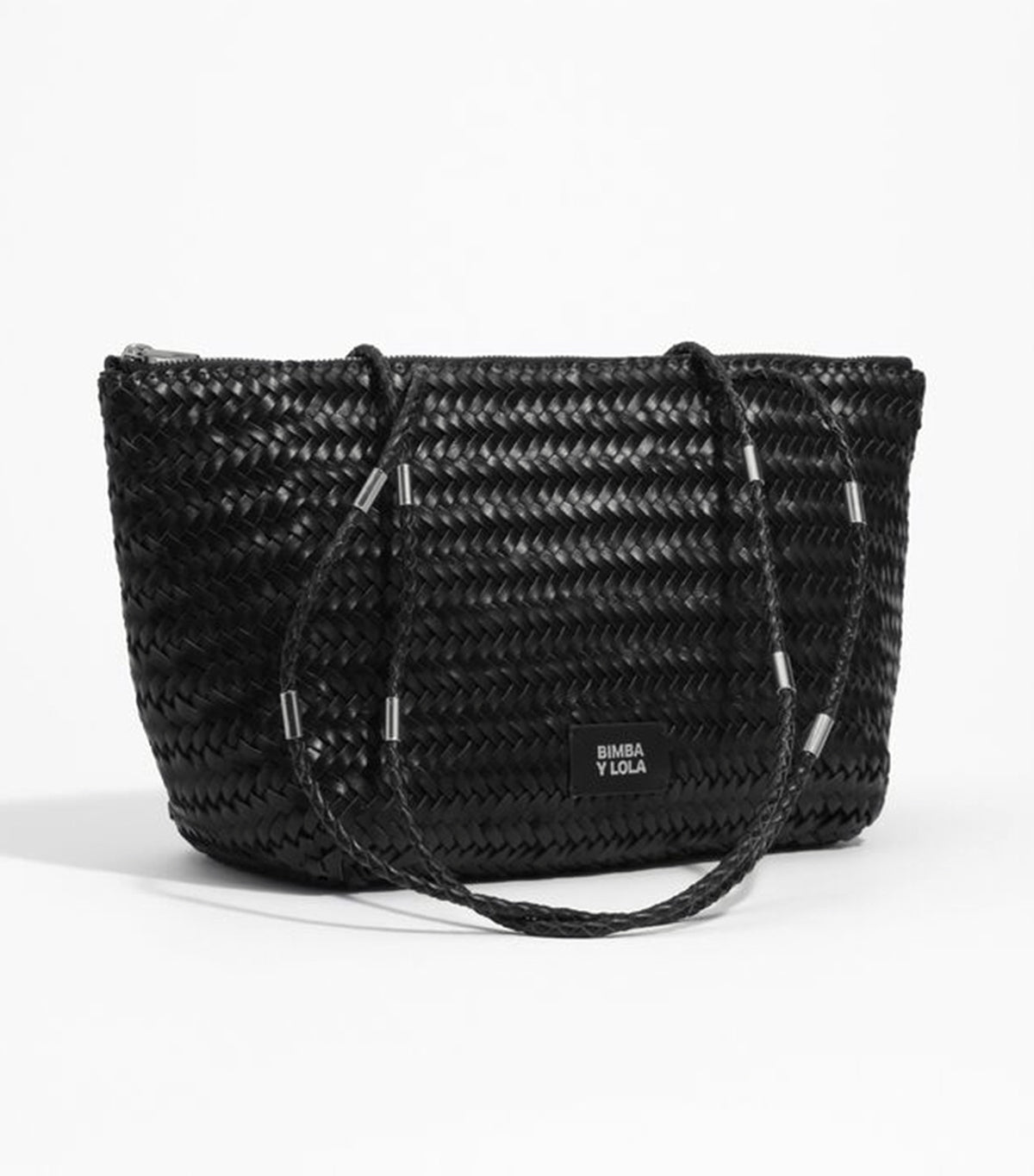 Medium Plaited Leather Shopper Black
