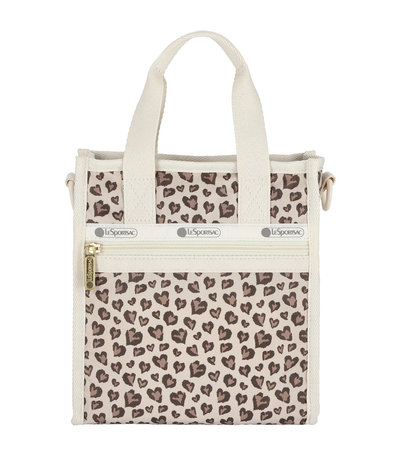 Mini N/S Tote Latte Heart Leopard