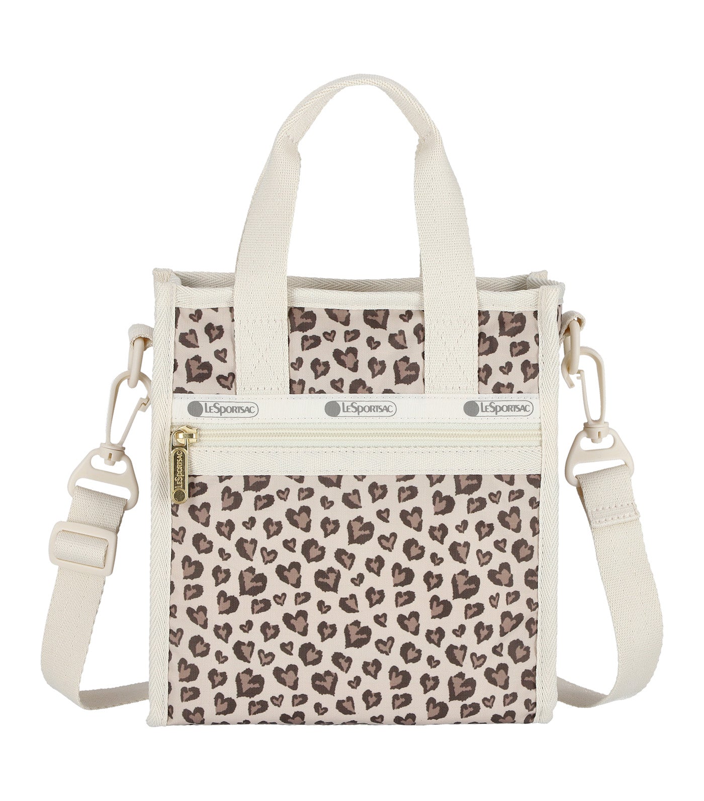 Mini N/S Tote Latte Heart Leopard