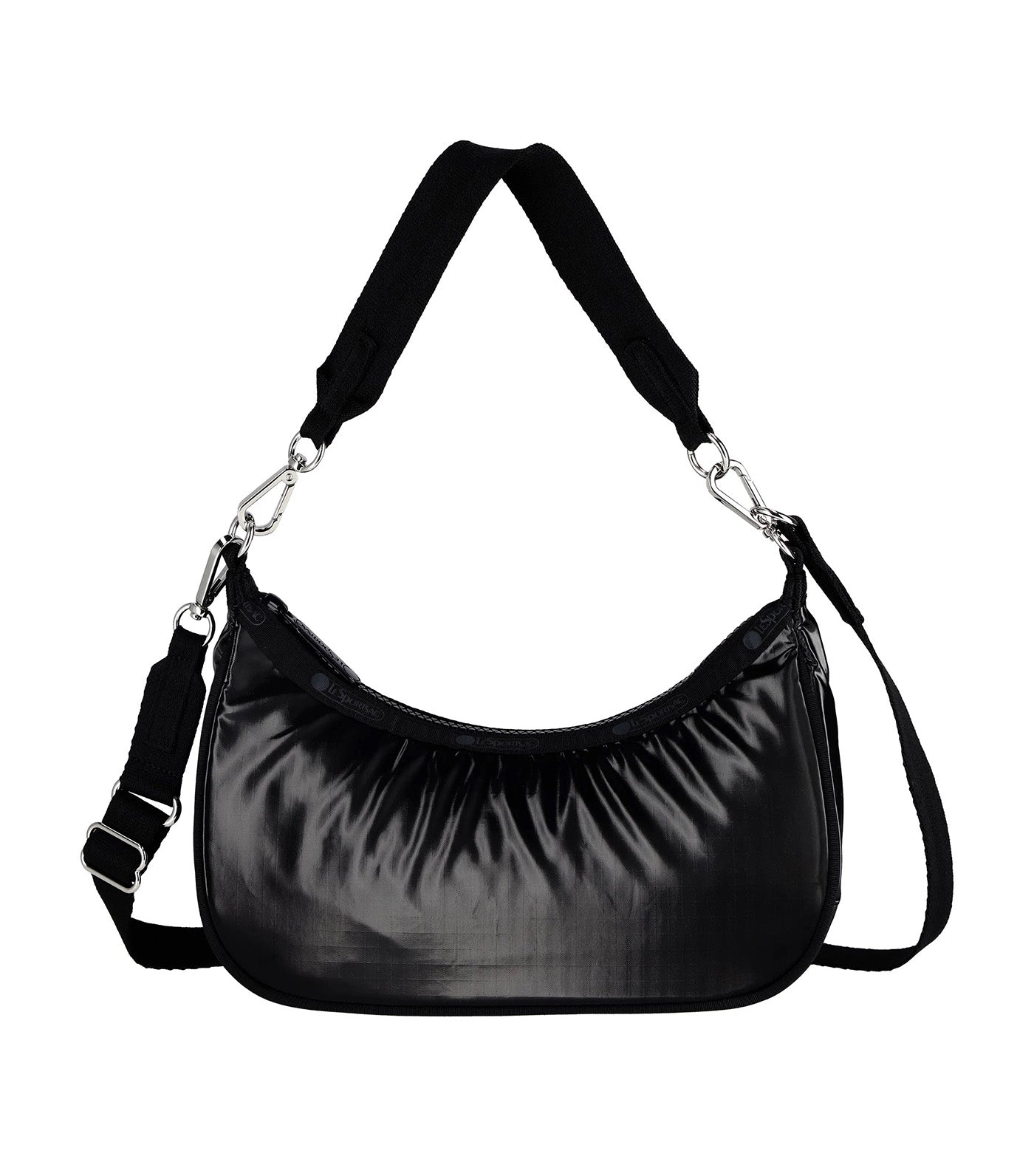 Small Convertible Hobo Black Shine