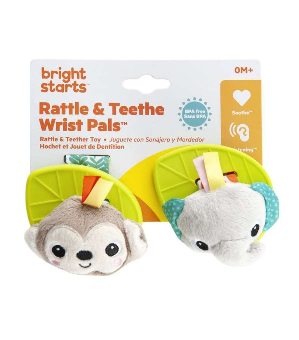 Kids2 Bright Starts Rattle Teethe Wrist Pals Toy, Monkey, and
