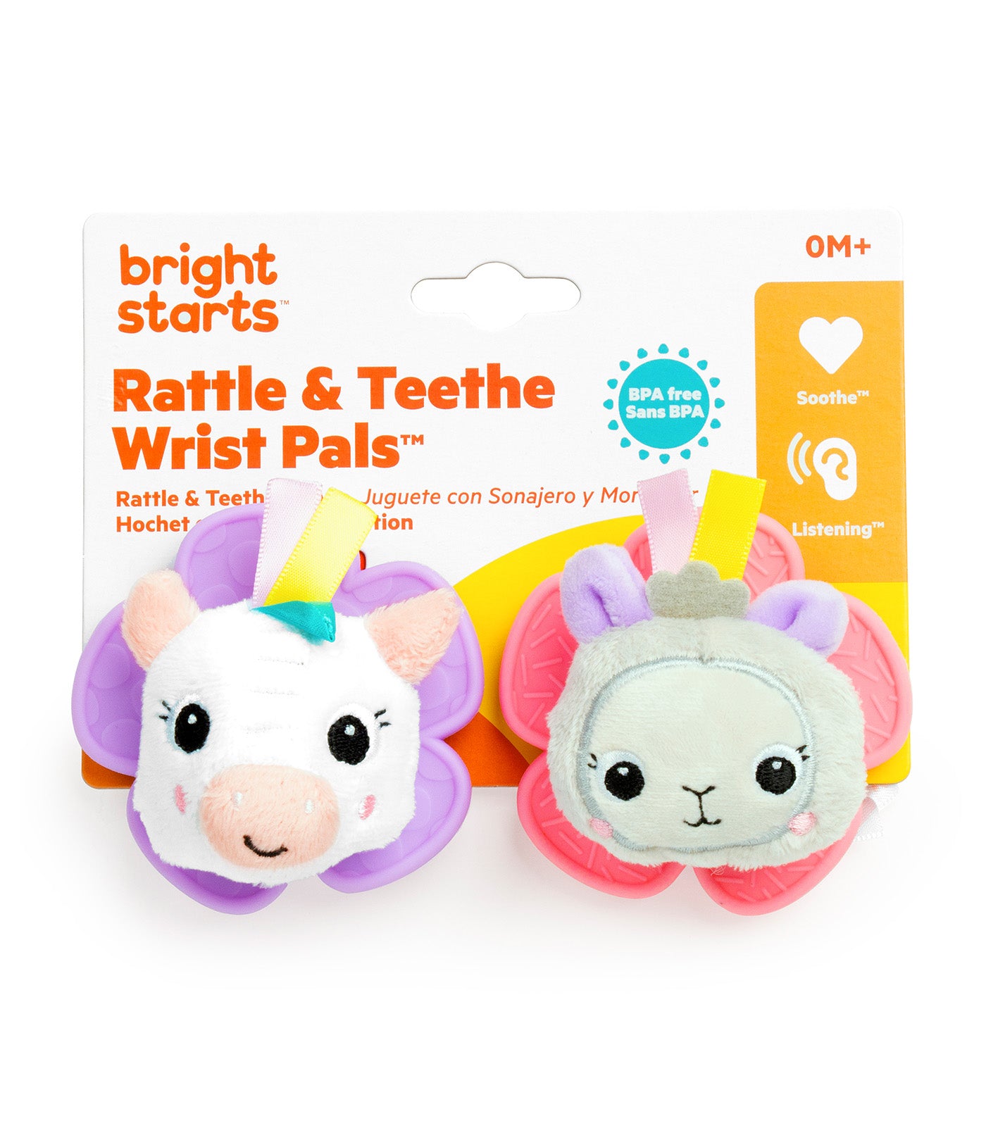 Bright Starts Rattle and Teethe Wrist Pals Toy, Unicorn & Llama