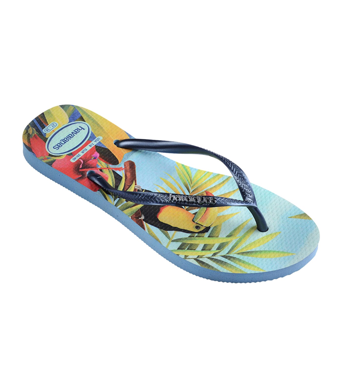 Slim Tropical Flip Flops Blue/Blue