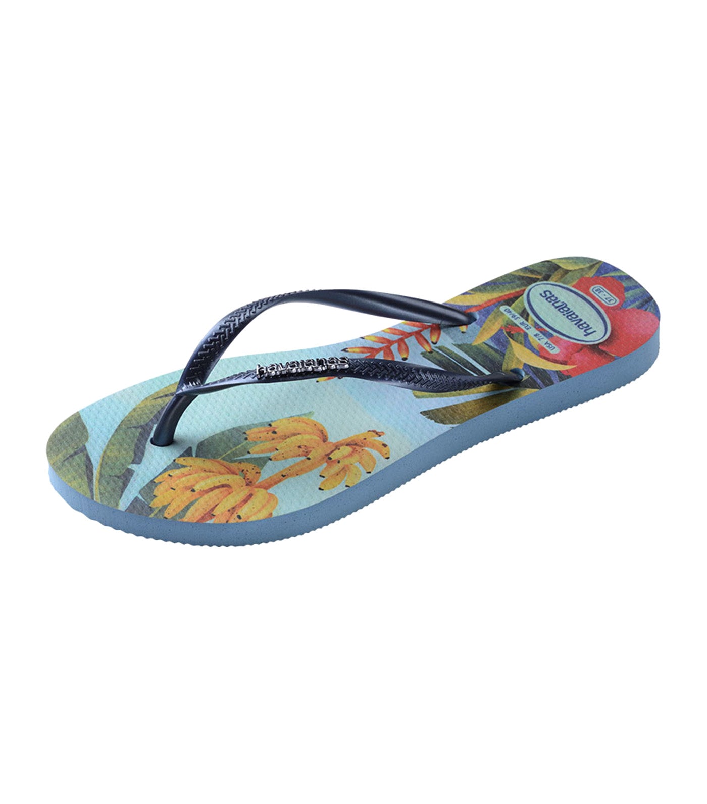 Slim Tropical Flip Flops Blue/Blue