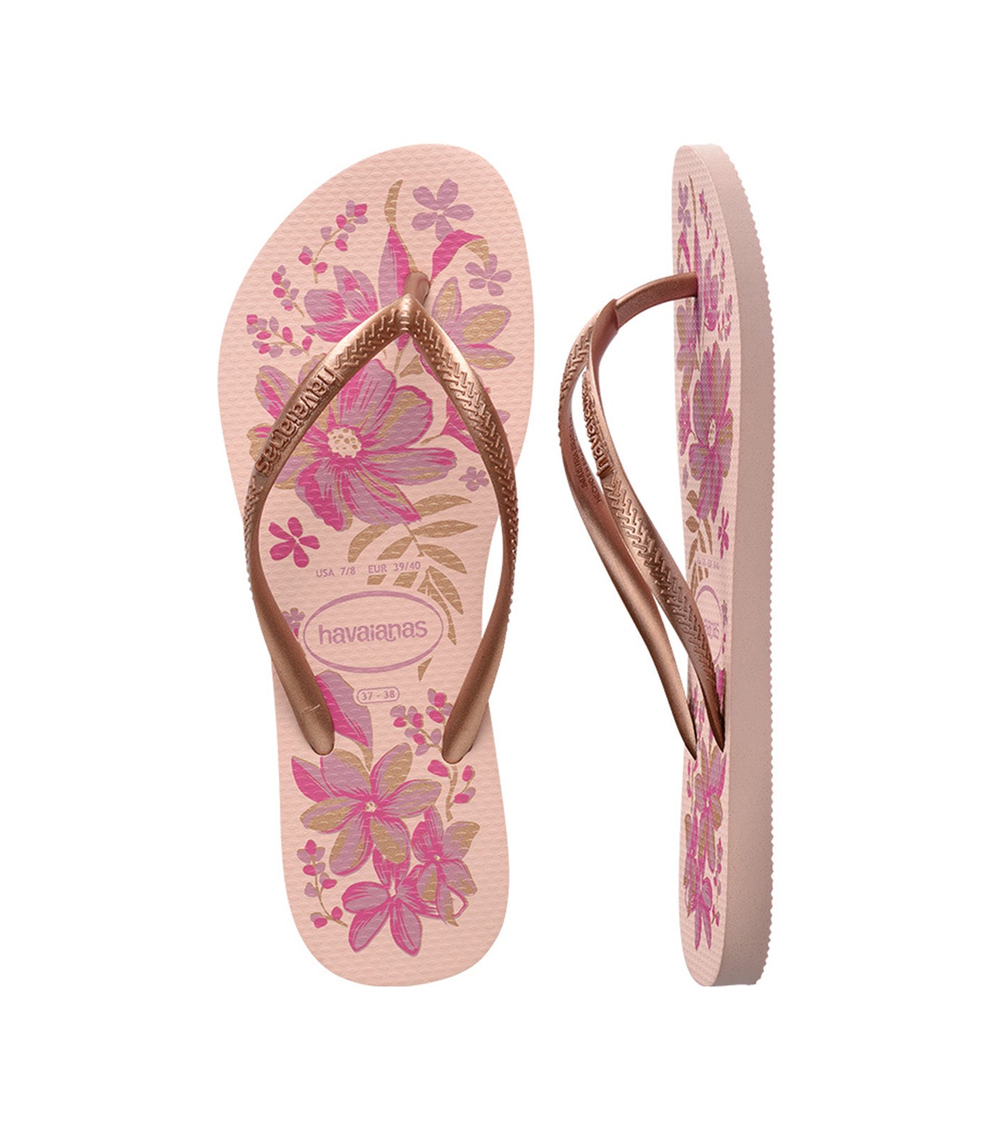 Slim Organic Flip Flops Pink/Gold