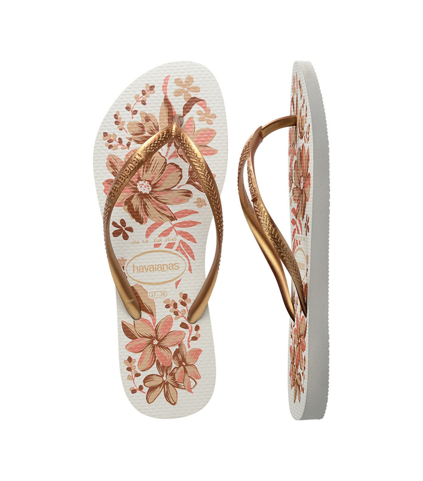 Slim Organic Flip Flops White/Golden