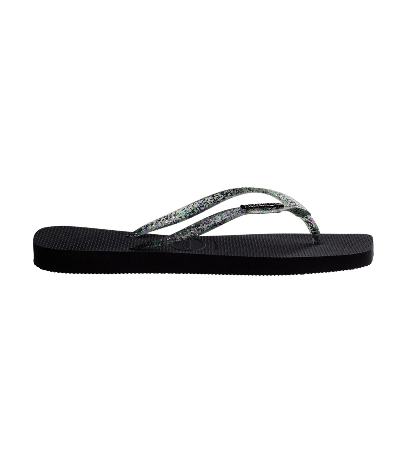 Slim Square Logo Metallic Flip Flops Black