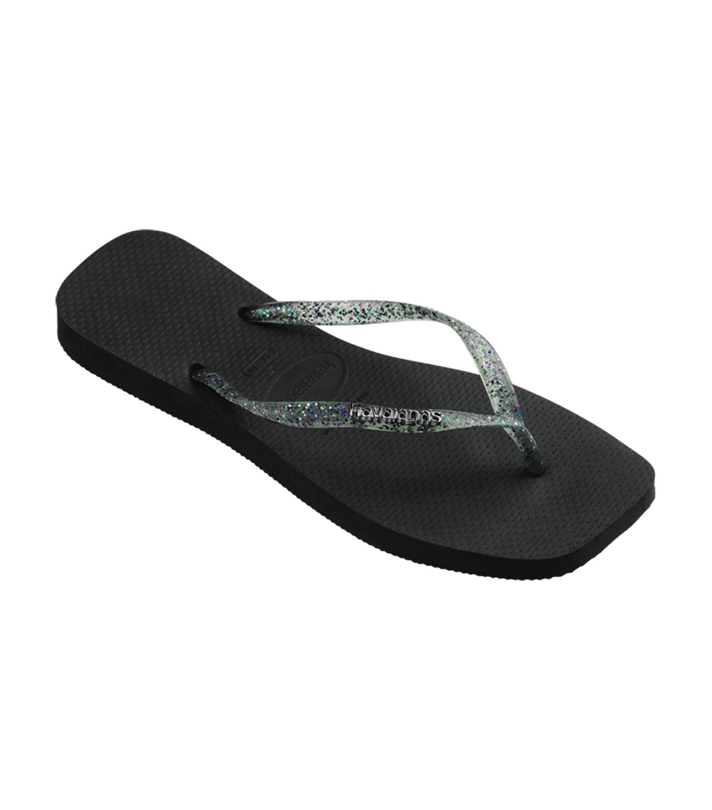 Slim Square Logo Metallic Flip Flops Black