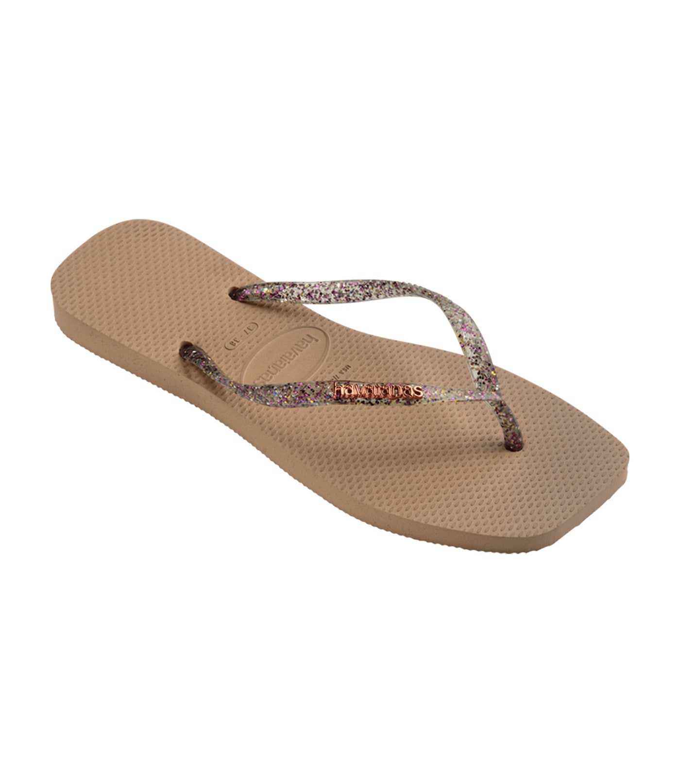 Slim Square Logo Metallic Flip Flops Rose Gold