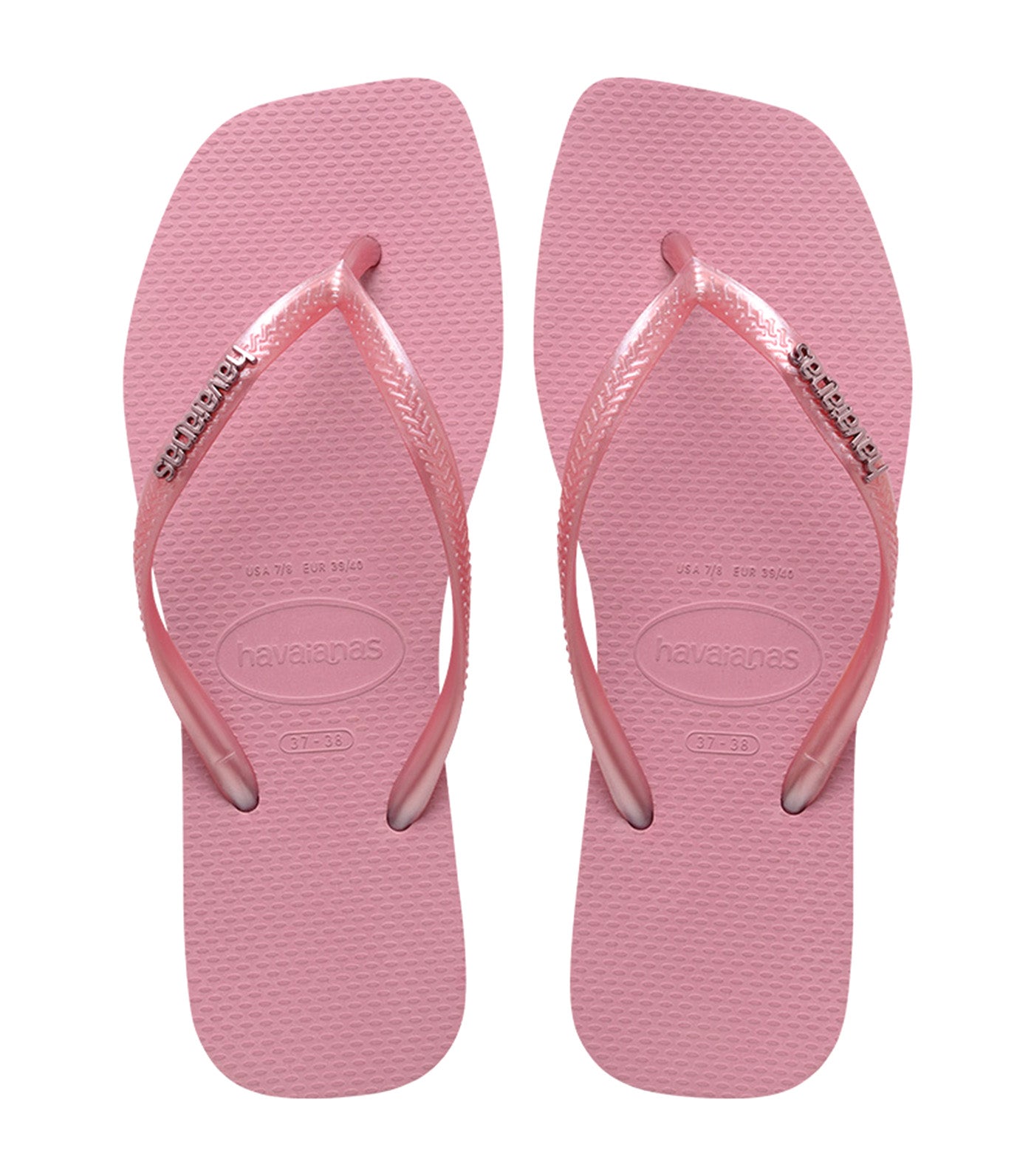 Slim Square Logo Metallic Flip Flops Rose Chiffom