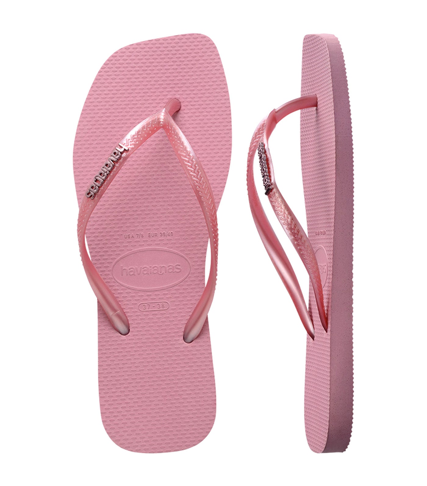 Slim Square Logo Metallic Flip Flops Rose Chiffom
