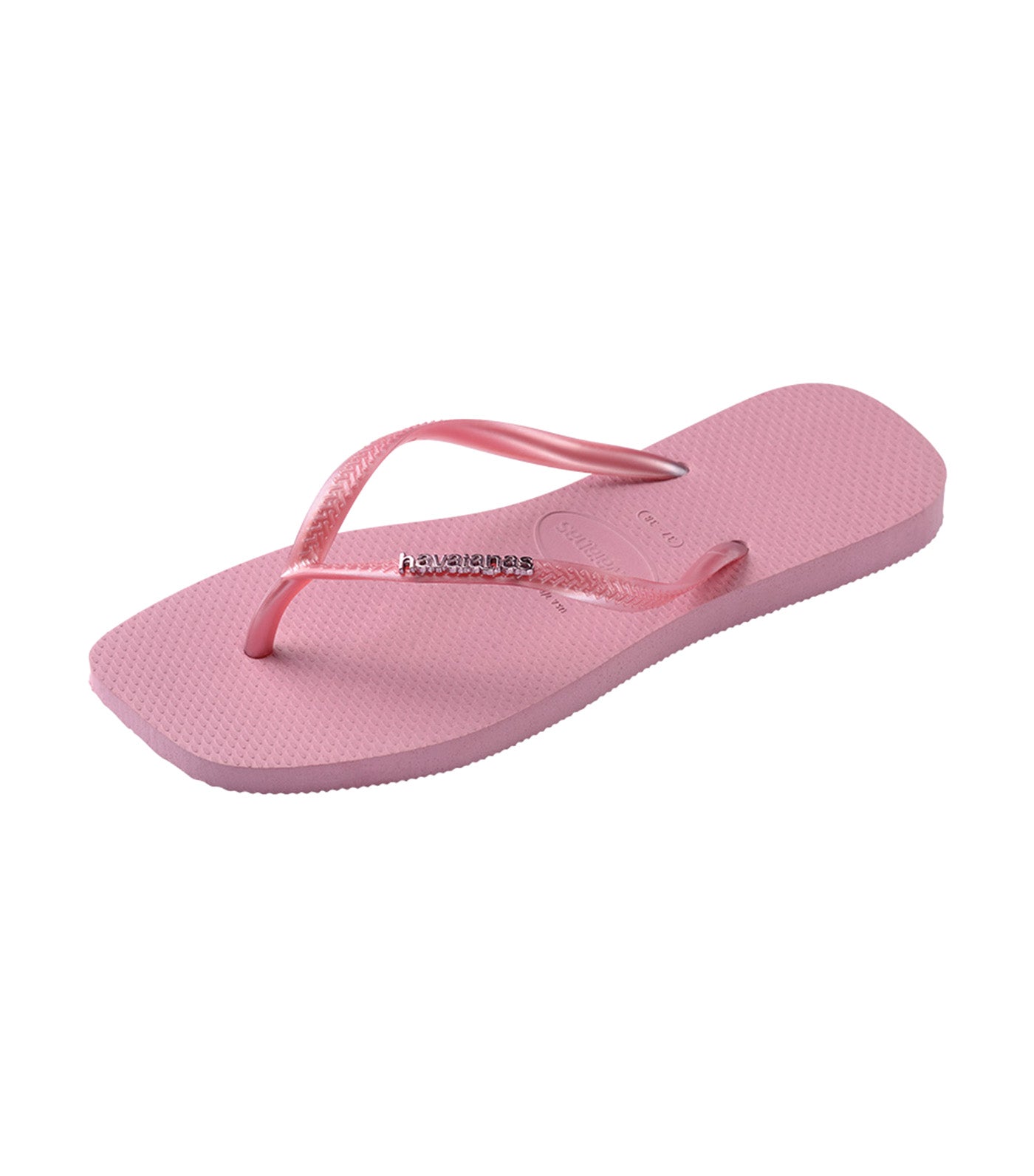 Slim Square Logo Metallic Flip Flops Rose Chiffom
