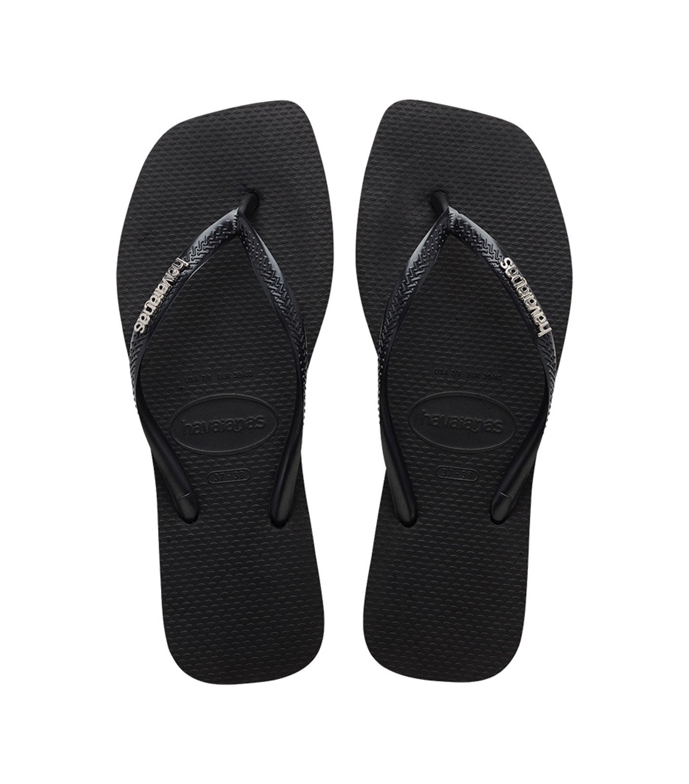 Slim Square Logo Metallic Flip Flops Black/Silver