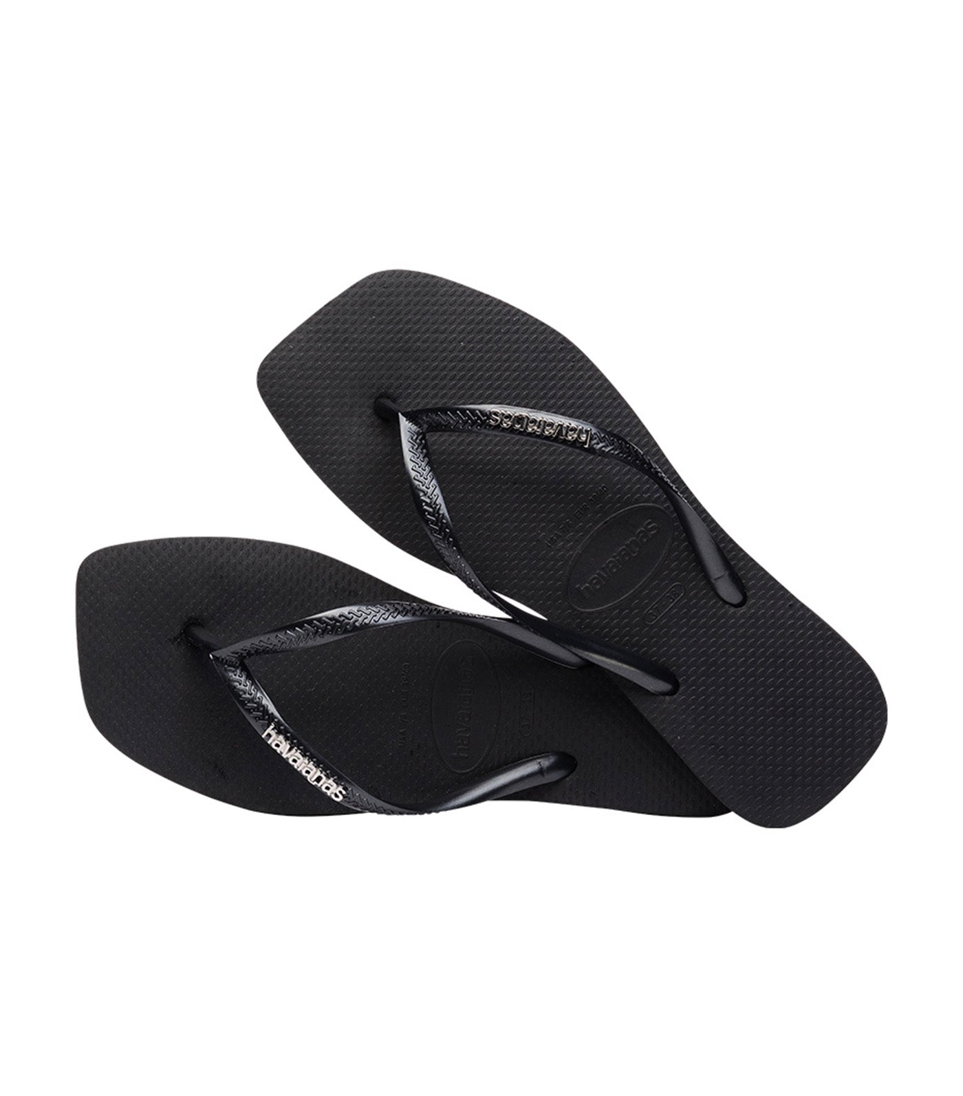 Slim Square Logo Metallic Flip Flops Black/Silver