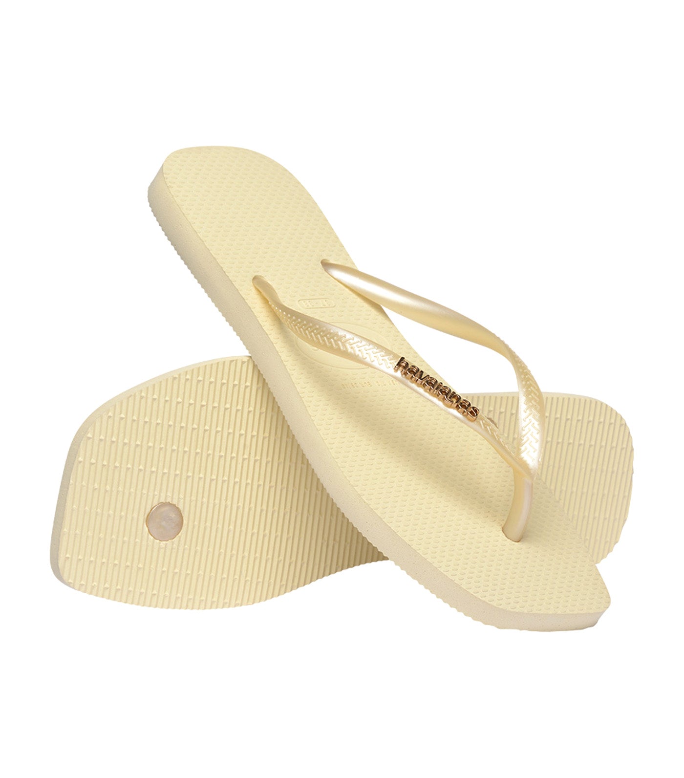 Slim Square Logo Metallic Flip Flops Buttercream