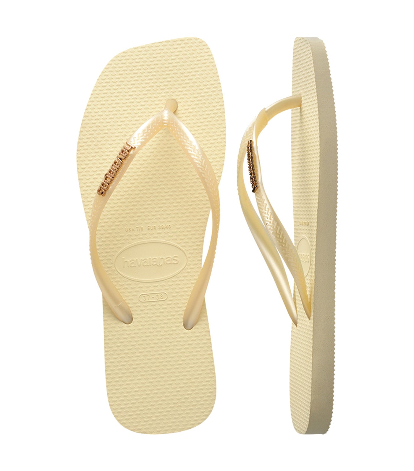 Slim Square Logo Metallic Flip Flops Buttercream