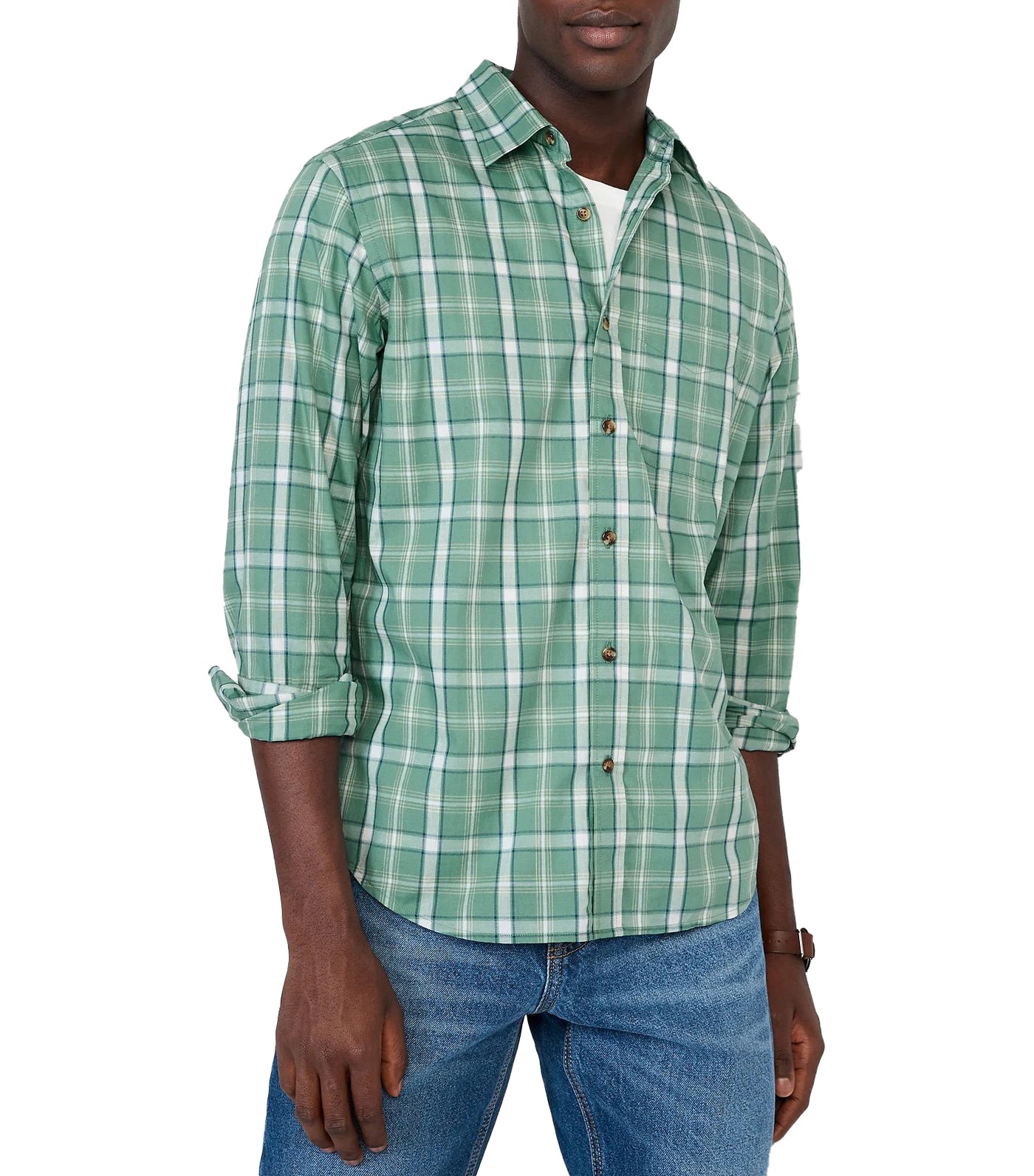 Regular-Fit Built-In Flex Patterned Everyday Shirt for Men Teal Plaid