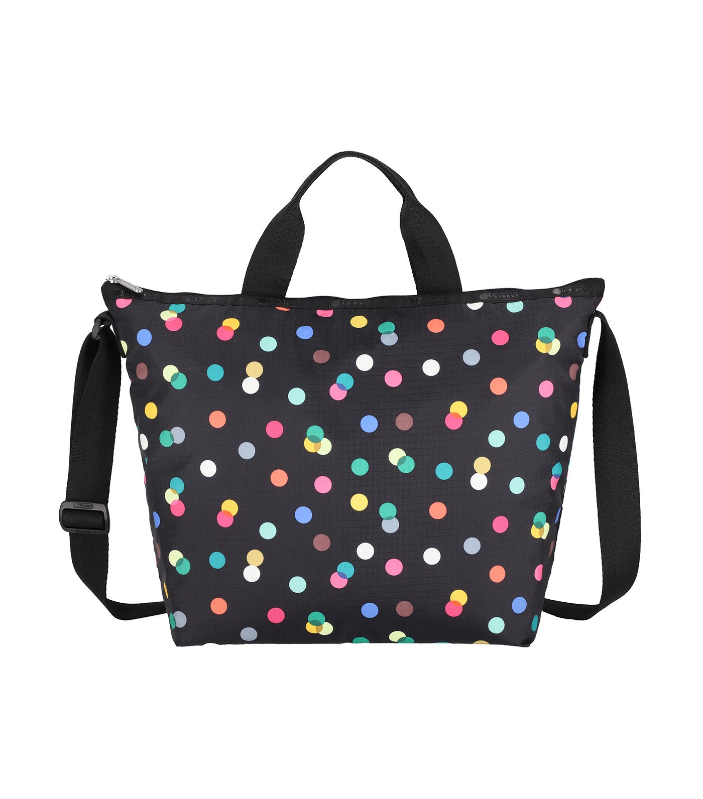 Deluxe Easy Carry Tote Multi Color Dots Black