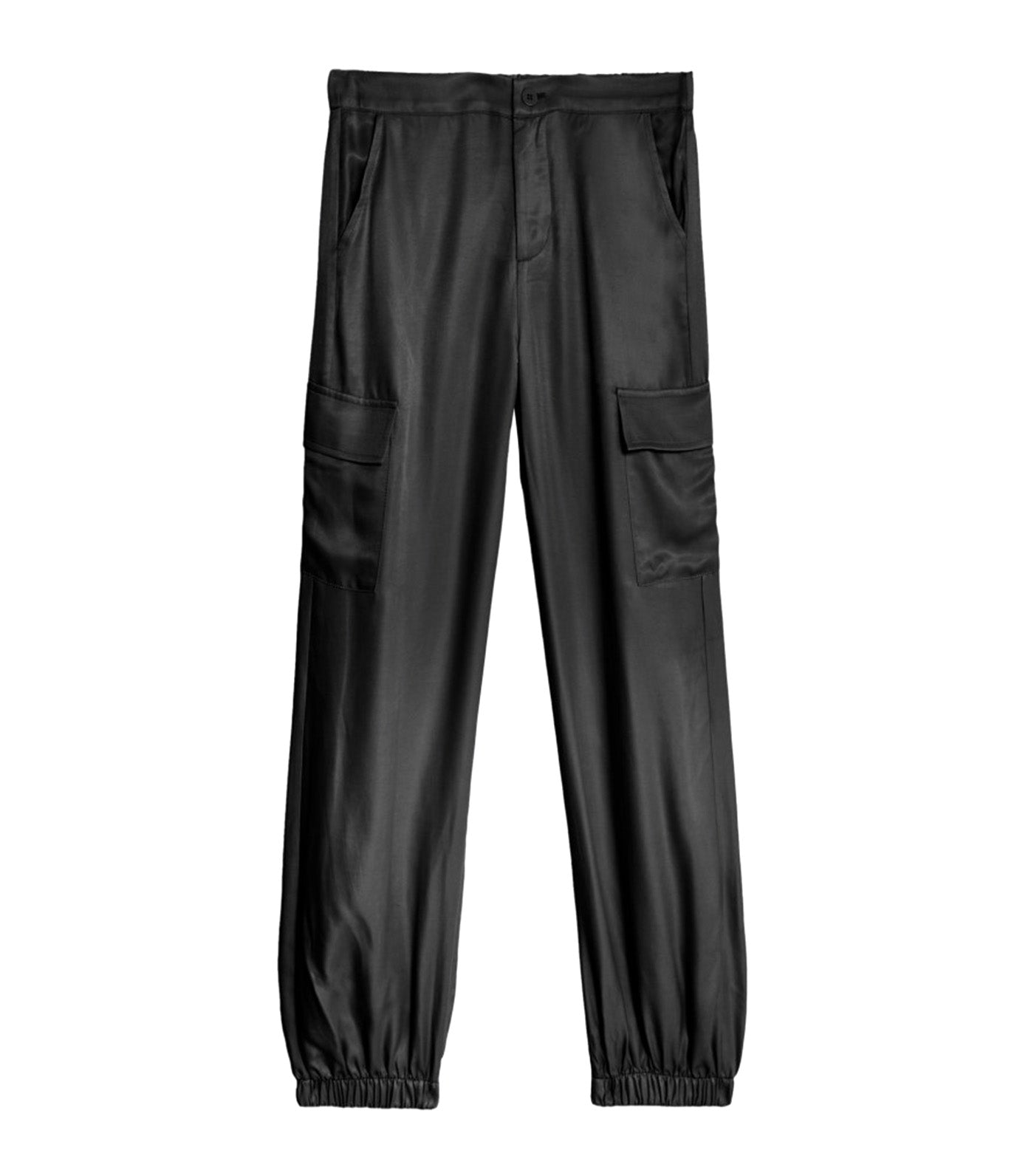 Satin Cargo Trousers Black