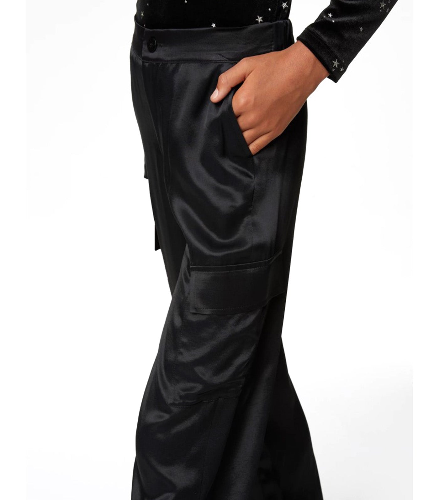 Satin Cargo Trousers Black