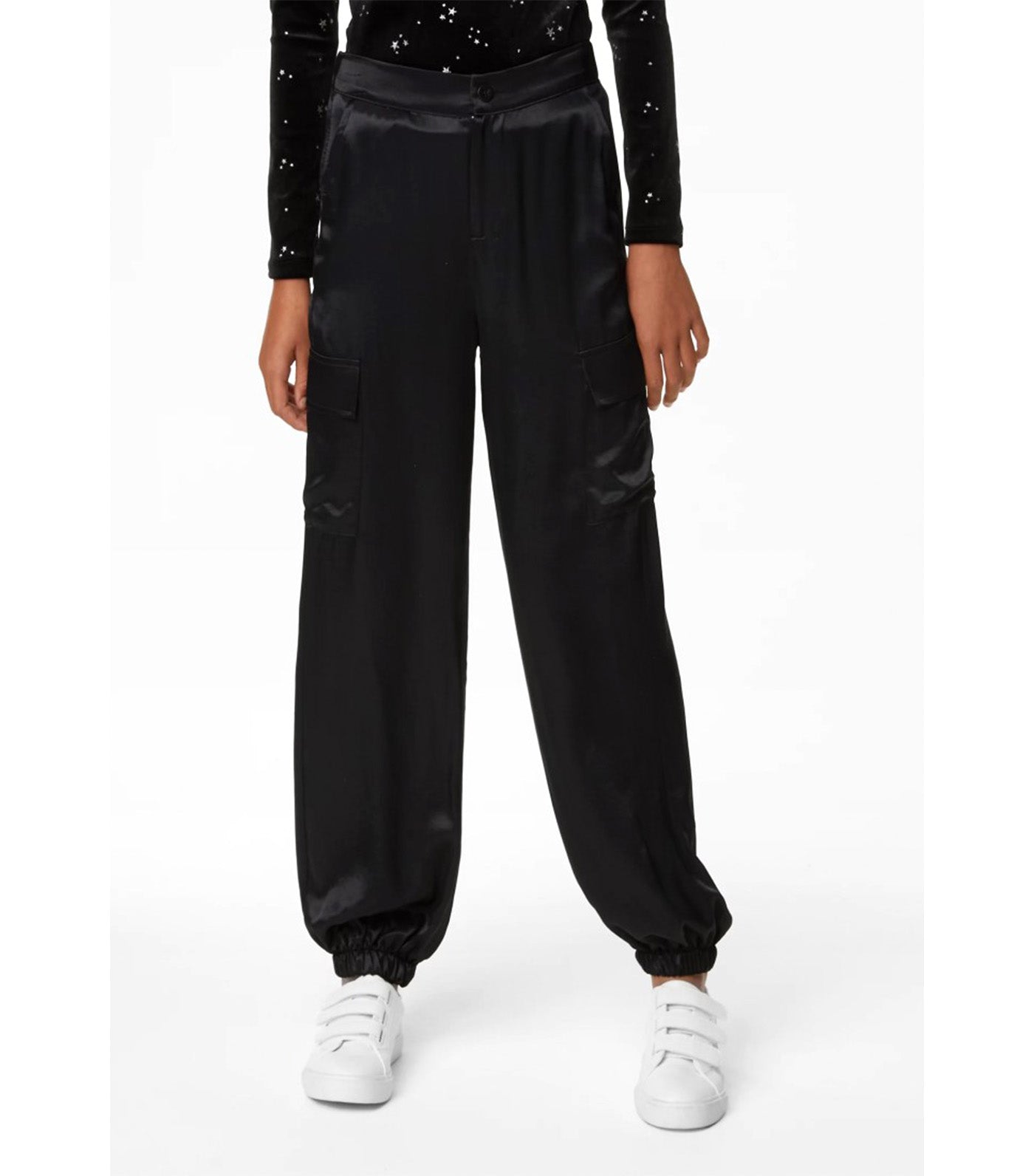 Satin Cargo Trousers Black