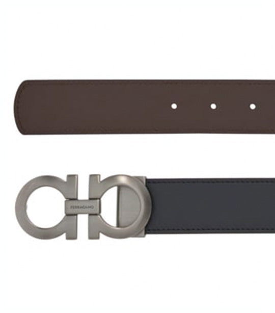 Salvatore Ferragamo Double orders Gancini Gunmetal Buckle Black/Brown Reversible Belt