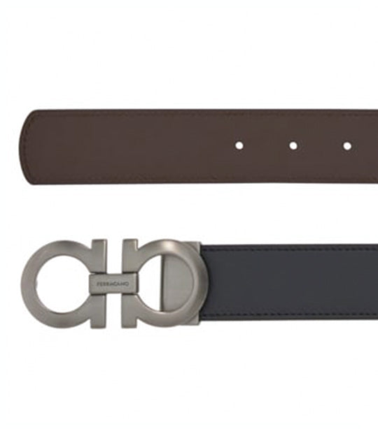 Reversible And Adjustable Gancini Belt Calfskin Leather Black/Hickory