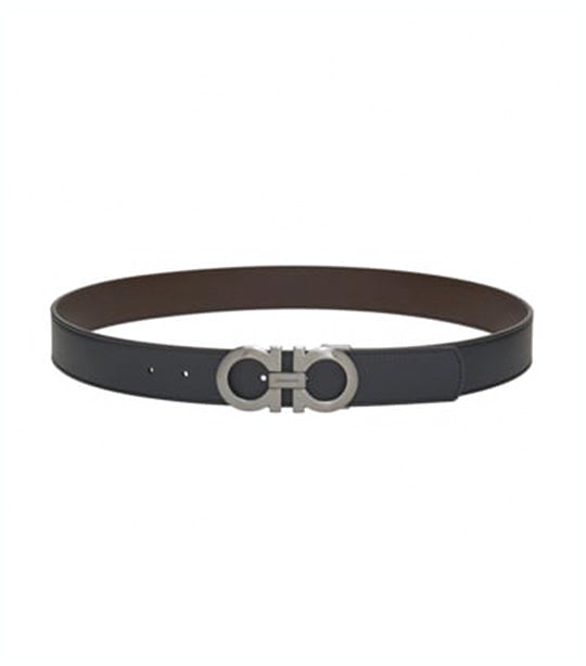 Reversible And Adjustable Gancini Belt Calfskin Leather Black/Hickory