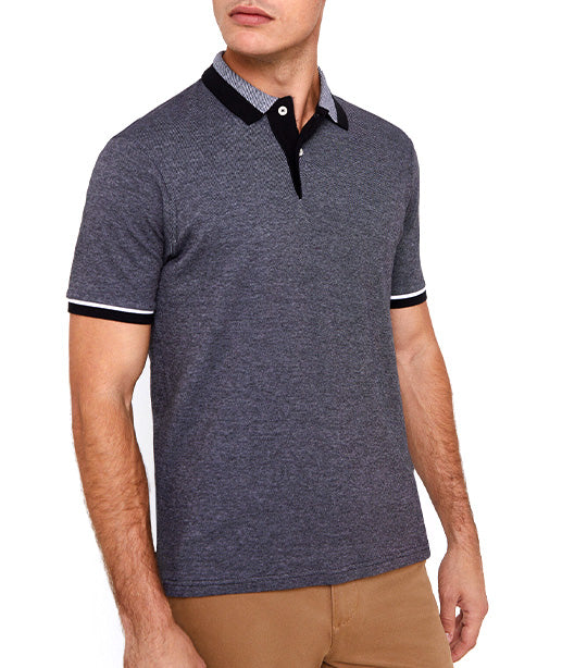 Patterned Collar Polo Shirt Gray