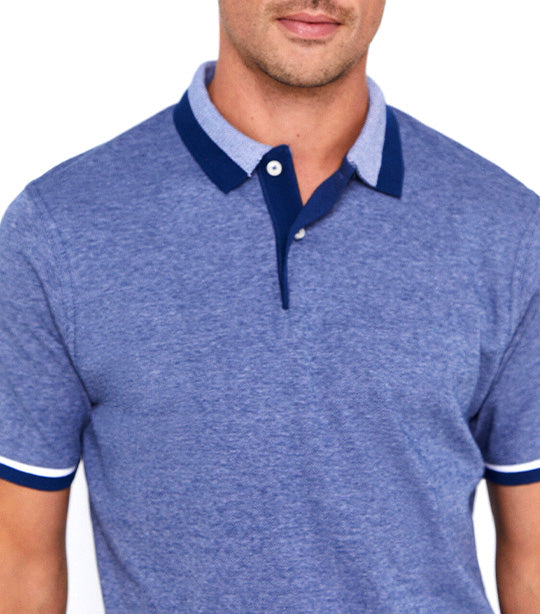 Patterned Collar Polo Shirt Medium Blue