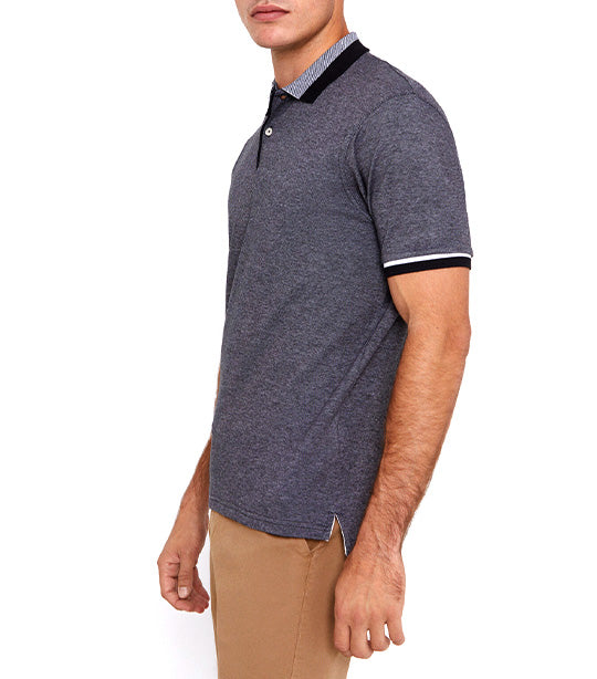 Patterned Collar Polo Shirt Gray
