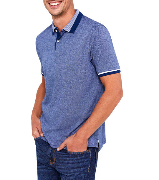 Patterned Collar Polo Shirt Medium Blue