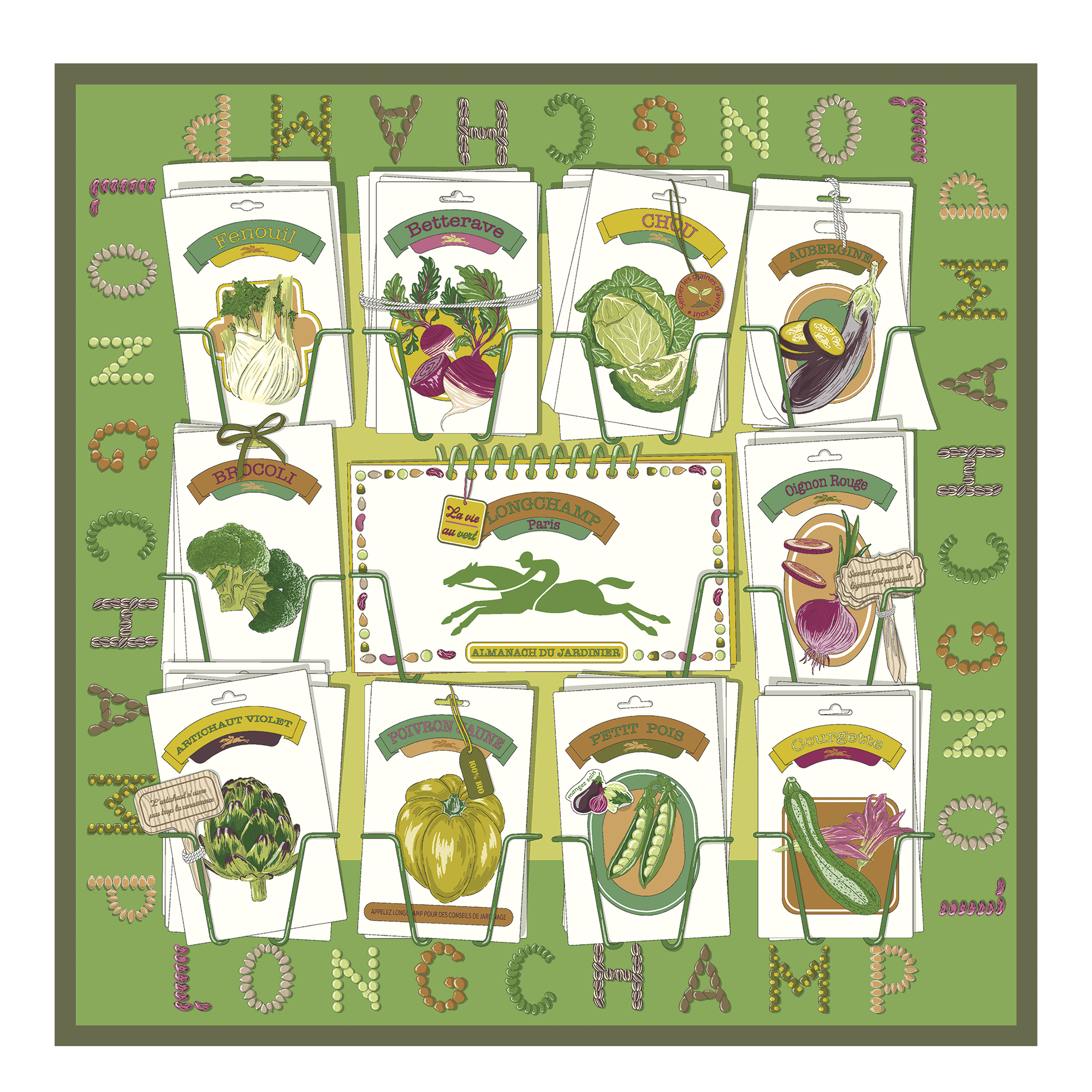 In the Vegetable Garden Silk Scarf 70 Laurel