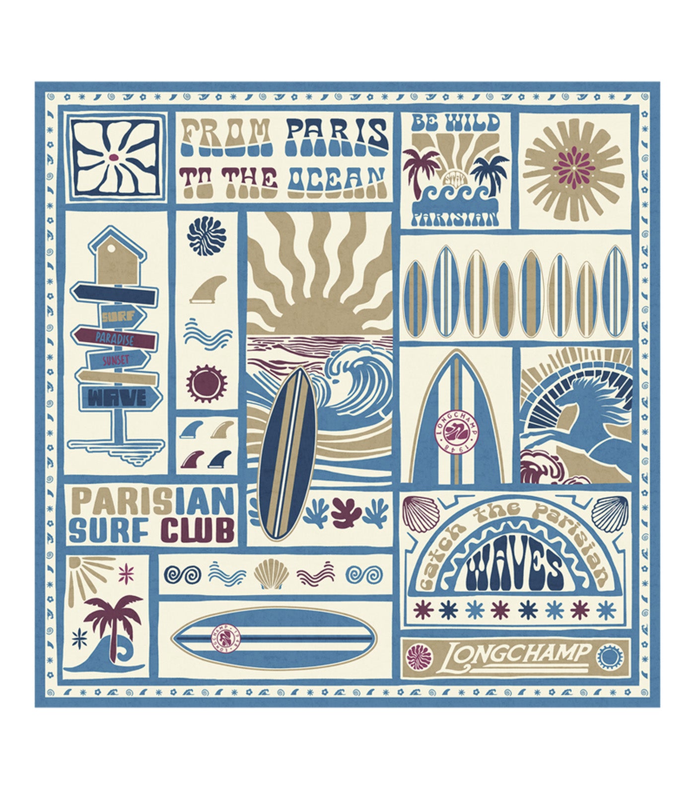 Parisian Surf Club Silk Scarf 90