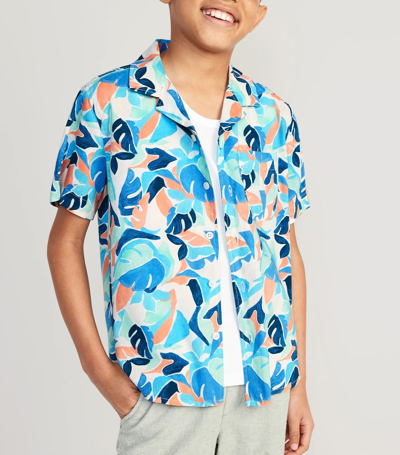 Short-Sleeve Printed Camp Shirt for Boys - Pink Multi Floral