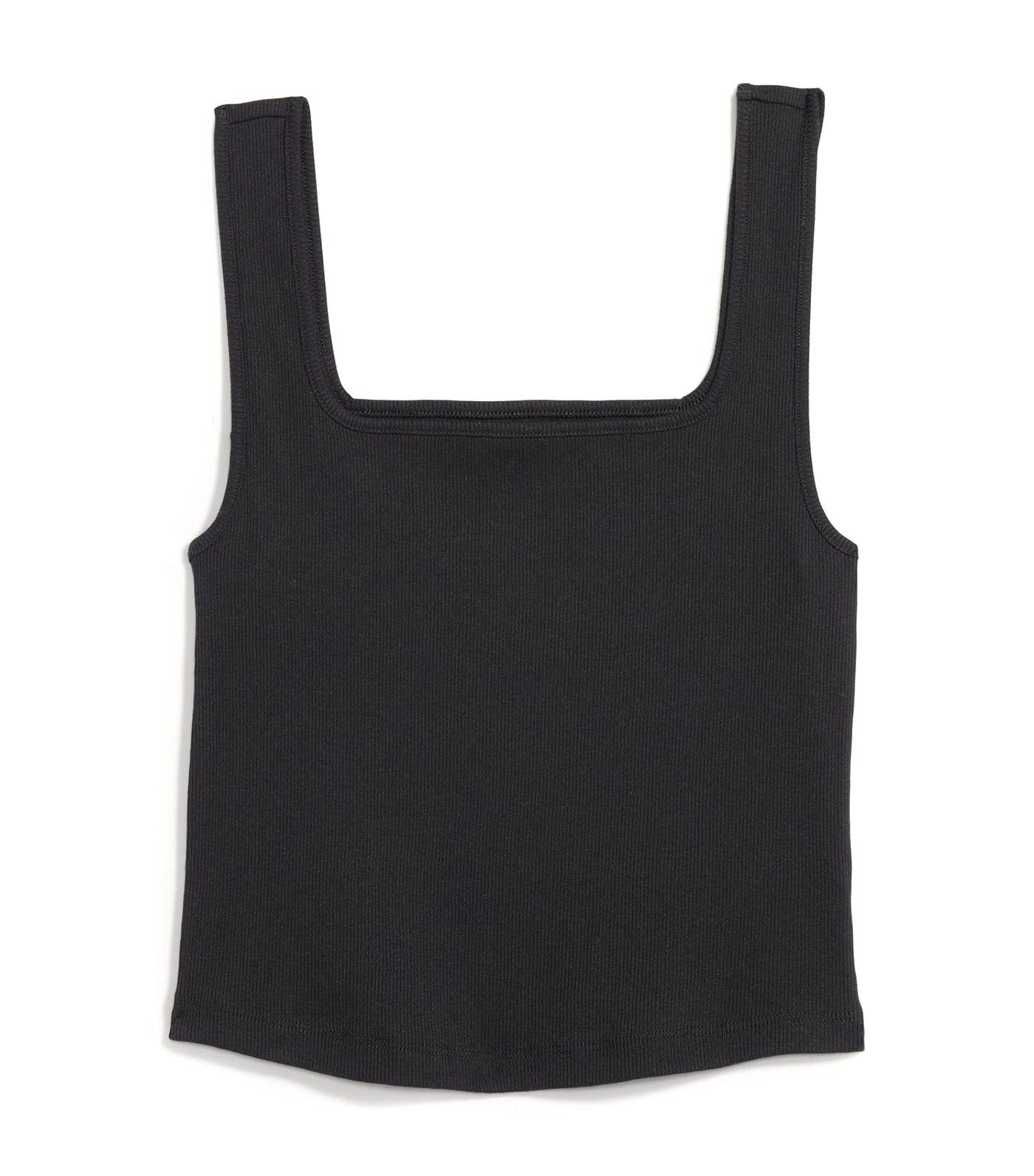 Fitted Square-Neck Ultra-Cropped Rib-Knit Tank Top for Women Black Jack